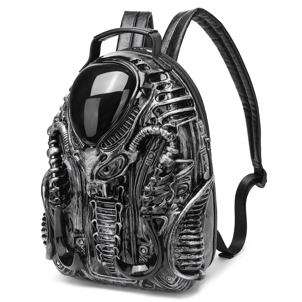 1467 and PVC 3D Xenomorph Shaped Purse Alien Backpack, Silver
